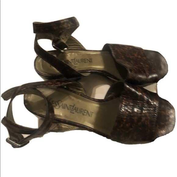 YVES SAINT LAURENT Leopard Print Ankle Strap Sandals Size 5.5 - Picture 2 of 5